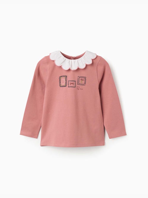 T-shirt en coton à manches longues avec imprimé artistique floral - Kiabi