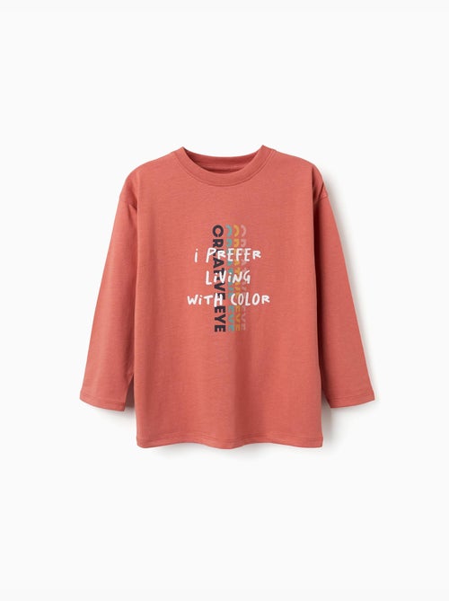 T-shirt en coton à manches longues avec imprimé Creative Eye - Kiabi