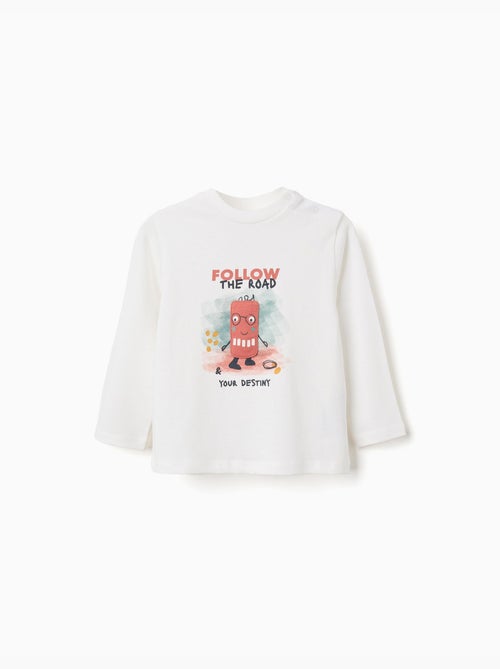 T-shirt en coton à manches longues avec imprimé destiny - Kiabi