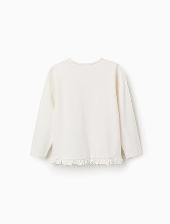 T-shirt en coton à manches longues avec imprimé et ourlet volanté