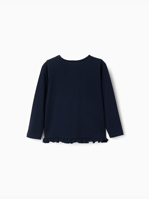 T-shirt en coton à manches longues avec imprimé et ourlet volanté - Kiabi