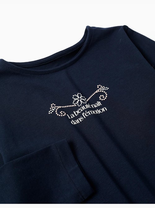 T-shirt en coton à manches longues avec imprimé et ourlet volanté - Kiabi