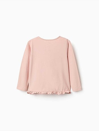 T-shirt en coton à manches longues avec imprimé et ourlet volanté
