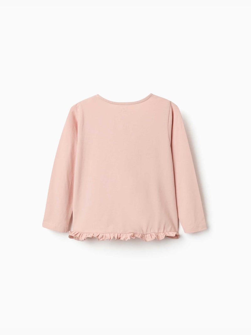 T-shirt en coton à manches longues avec imprimé et ourlet volanté Rose clair - Kiabi