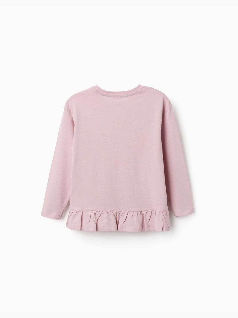 T-shirt en coton à manches longues avec imprimé et volants Mauve lilas - Kiabi
