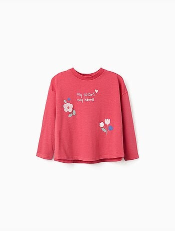 T-shirt en coton à manches longues avec imprimé fleurs