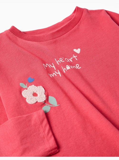 T-shirt en coton à manches longues avec imprimé fleurs - Kiabi