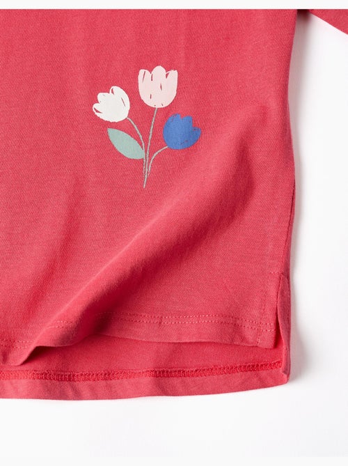 T-shirt en coton à manches longues avec imprimé fleurs - Kiabi