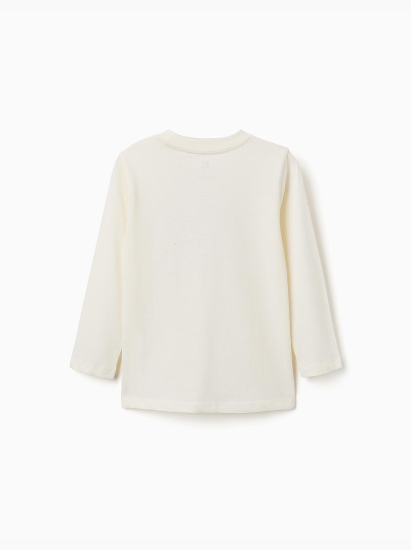 T-shirt en coton à manches longues avec imprimé home studio Blanc - Kiabi