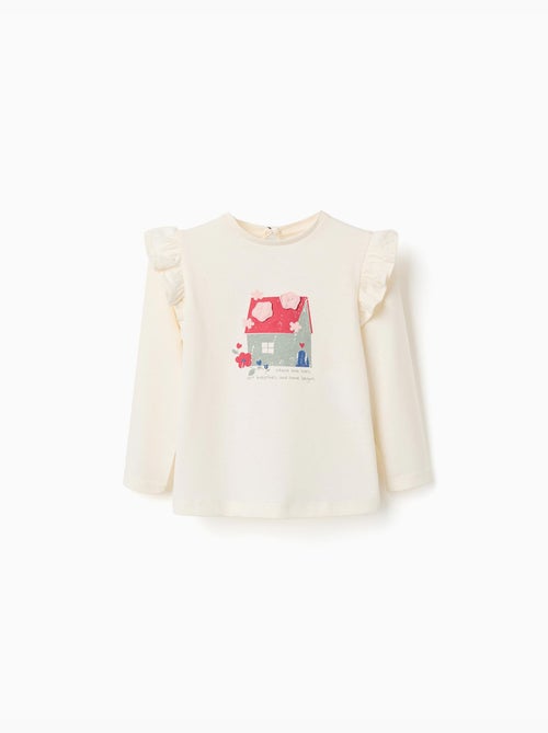 T-shirt en coton à manches longues avec imprimé maison - Kiabi