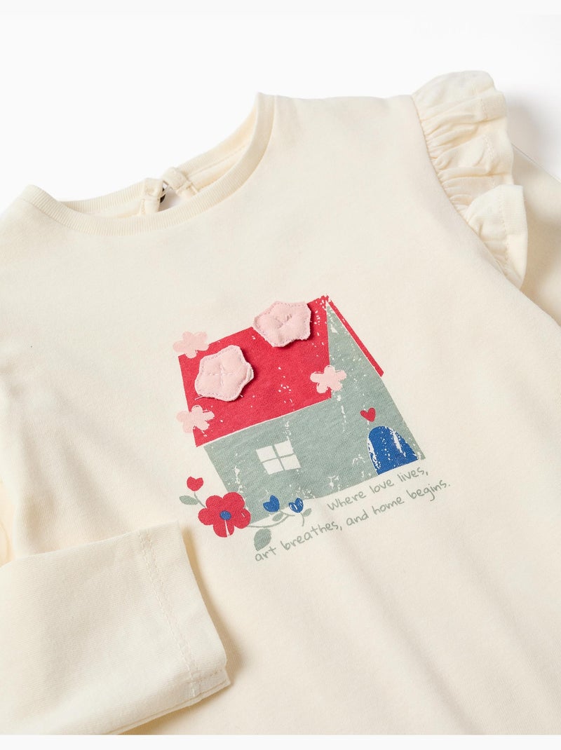 T-shirt en coton à manches longues avec imprimé maison Blanc - Kiabi