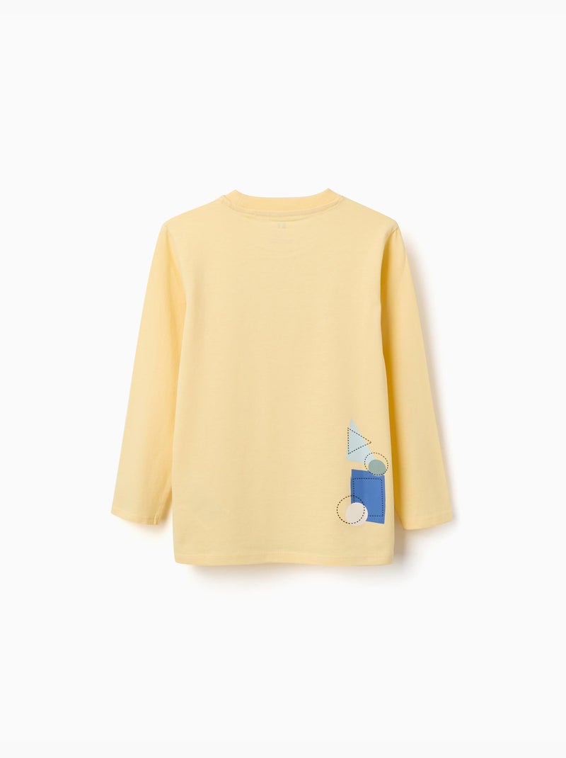 T-shirt en coton à manches longues avec imprimé Making Art Jaune - Kiabi
