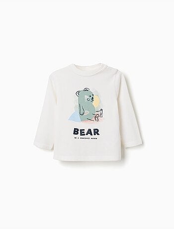T-shirt en coton à manches longues avec imprimé ours