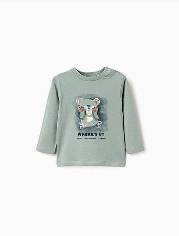 T-shirt en coton à manches longues avec imprimé perroquet