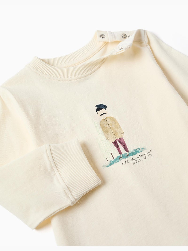 T-shirt en coton à manches longues avec imprimé peintre Blanc - Kiabi