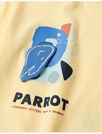 T-shirt en coton à manches longues avec imprimé perroquet