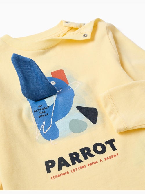 T-shirt en coton à manches longues avec imprimé perroquet - Kiabi