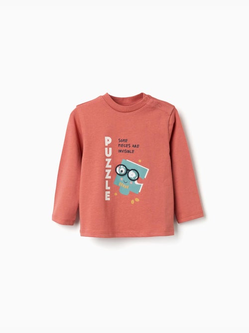 T-shirt en coton à manches longues avec imprimé Puzzle - Kiabi T-shirt en coton à manches longues avec imprimé Puzzle - Kiabi