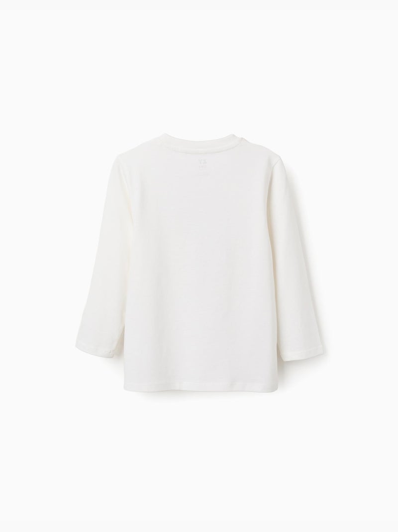 T-shirt en coton à manches longues avec imprimé Shapes Blanc - Kiabi