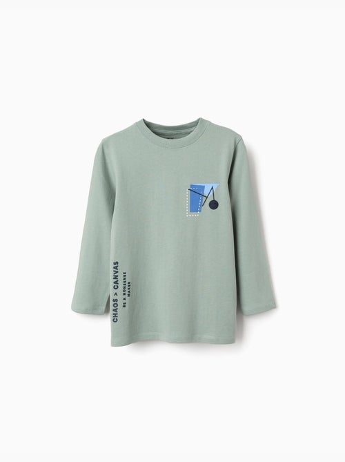 T-shirt en coton à manches longues avec imprimé Shapes - Kiabi T-shirt en coton à manches longues avec imprimé Shapes - Kiabi