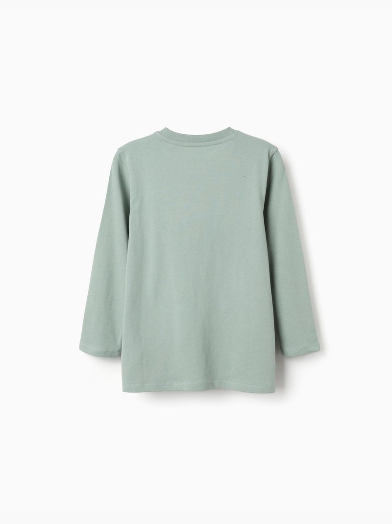 T-shirt en coton à manches longues avec imprimé Shapes Vert - Kiabi