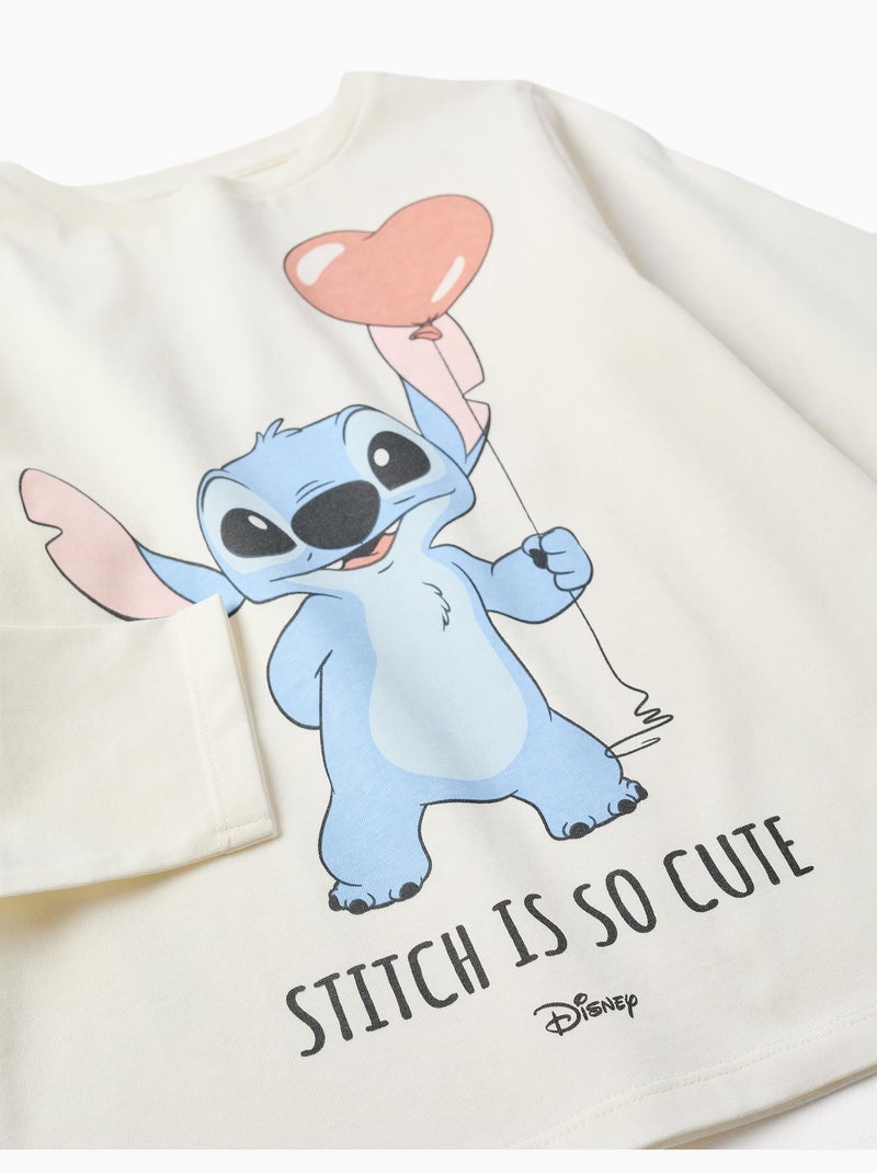 T-shirt en coton à manches longues avec imprimé stitch is cute Blanc - Kiabi