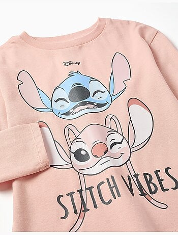 T-shirt en coton à manches longues avec imprimé stitch vibes