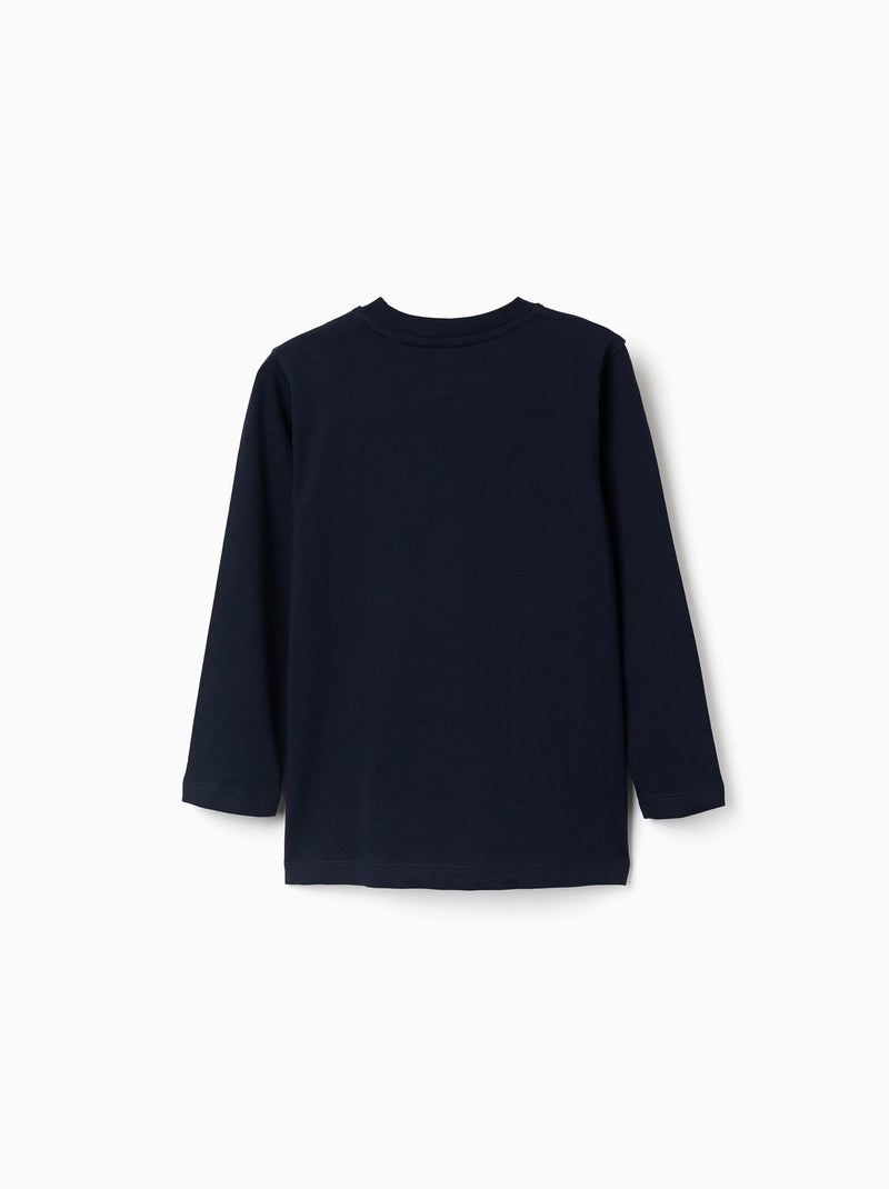 T-shirt en coton à manches longues avec imprimé ZY Bleu foncé - Kiabi