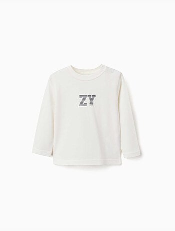 T-shirt en coton à manches longues avec imprimé ZY en relief