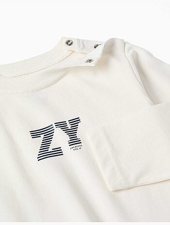 T-shirt en coton à manches longues avec imprimé ZY en relief