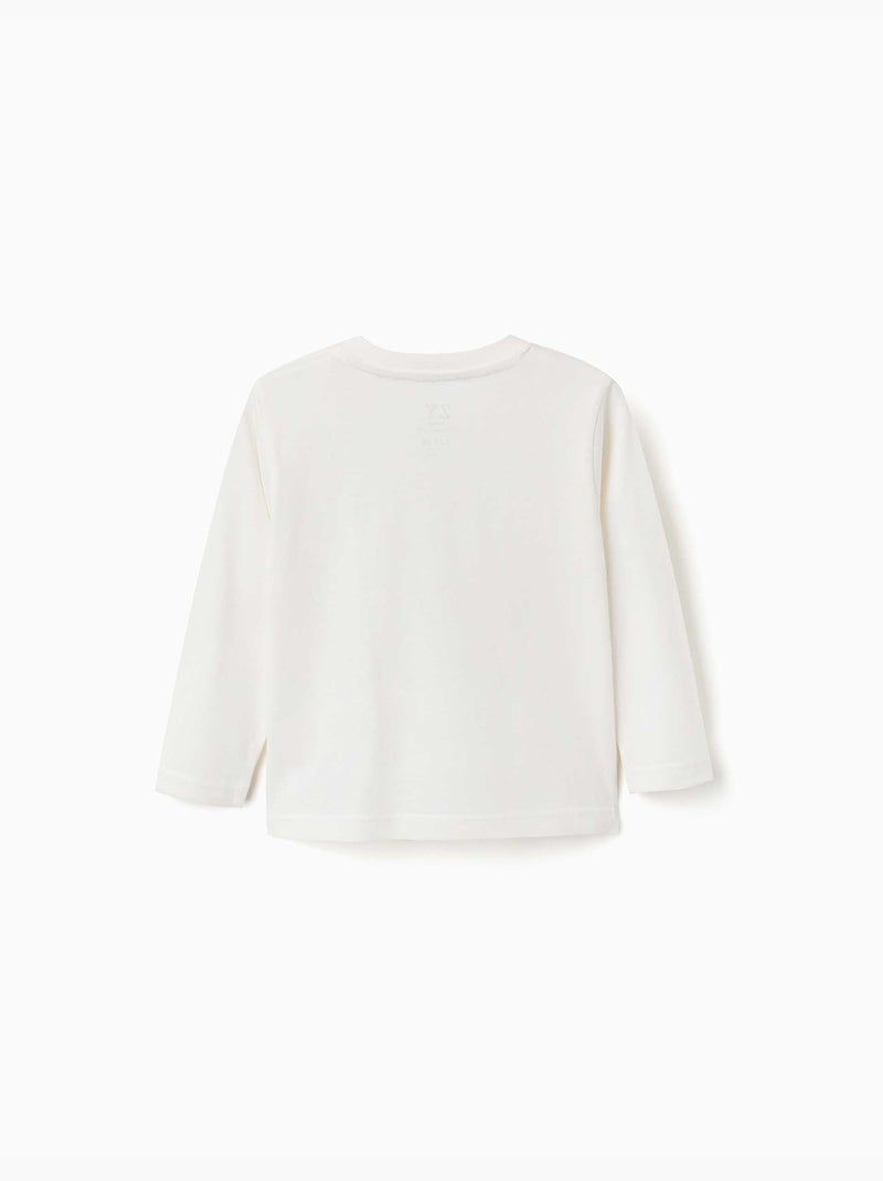 T-shirt en coton à manches longues avec imprimé ZY en relief Blanc - Kiabi