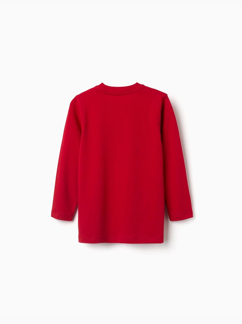 T-shirt en coton à manches longues avec imprimé ZY Rouge - Kiabi