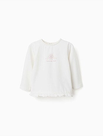 T-shirt en coton à manches longues avec ourlet volanté