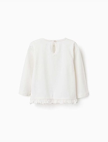 T-shirt en coton à manches longues avec ourlet volanté