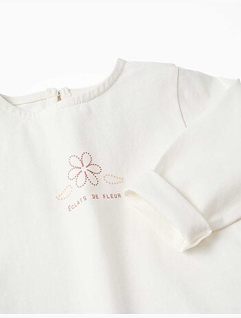 T-shirt en coton à manches longues avec ourlet volanté