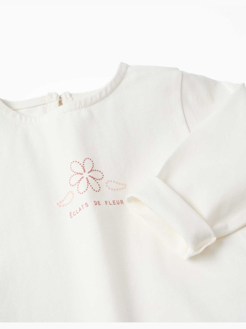 T-shirt en coton à manches longues avec ourlet volanté Blanc - Kiabi