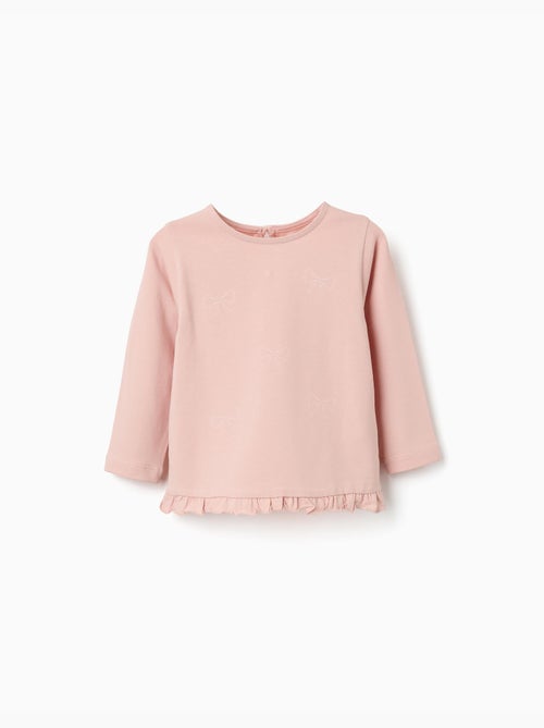 T-shirt en coton à manches longues avec ourlet volanté - Kiabi