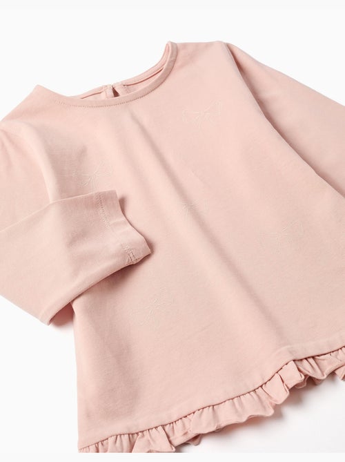 T-shirt en coton à manches longues avec ourlet volanté - Kiabi