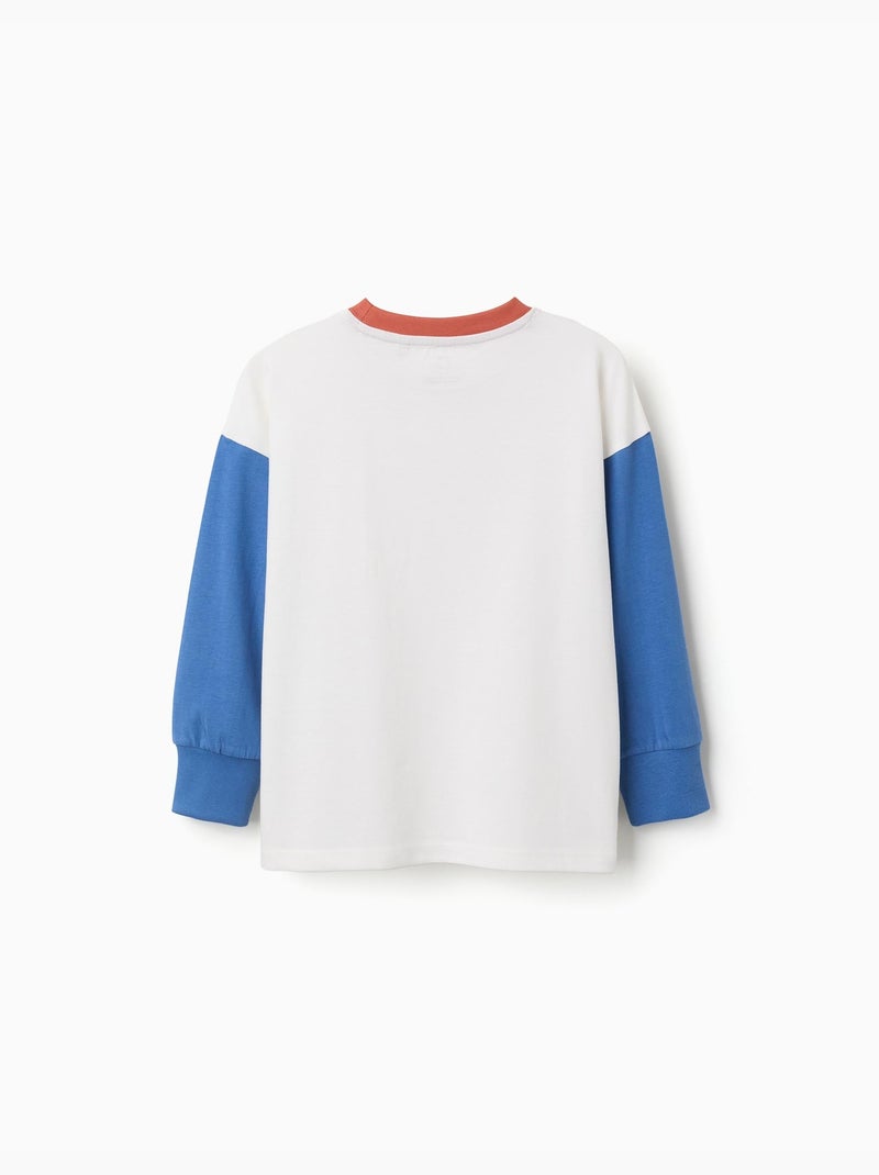 T-shirt en coton à manches longues avec poche Bleu Bleu - Kiabi