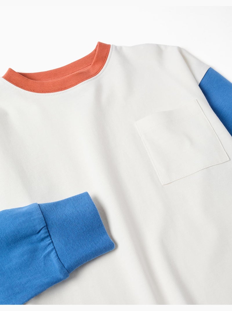 T-shirt en coton à manches longues avec poche Bleu Bleu - Kiabi