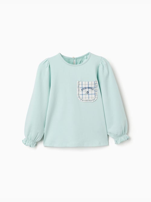 T-shirt en coton à manches longues avec poche - Kiabi