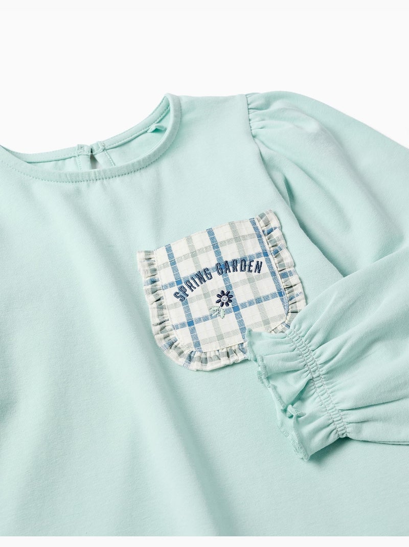 T-shirt en coton à manches longues avec poche Bleu clair - Kiabi