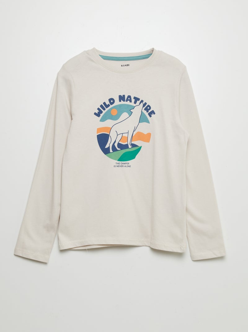 T-shirt en coton à manches longues Beige - Kiabi