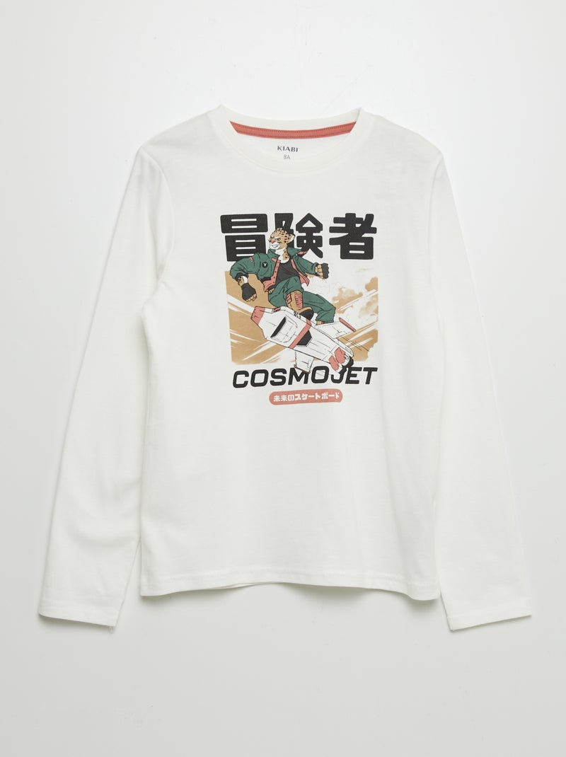 T-shirt en coton à manches longues Blanc - Kiabi