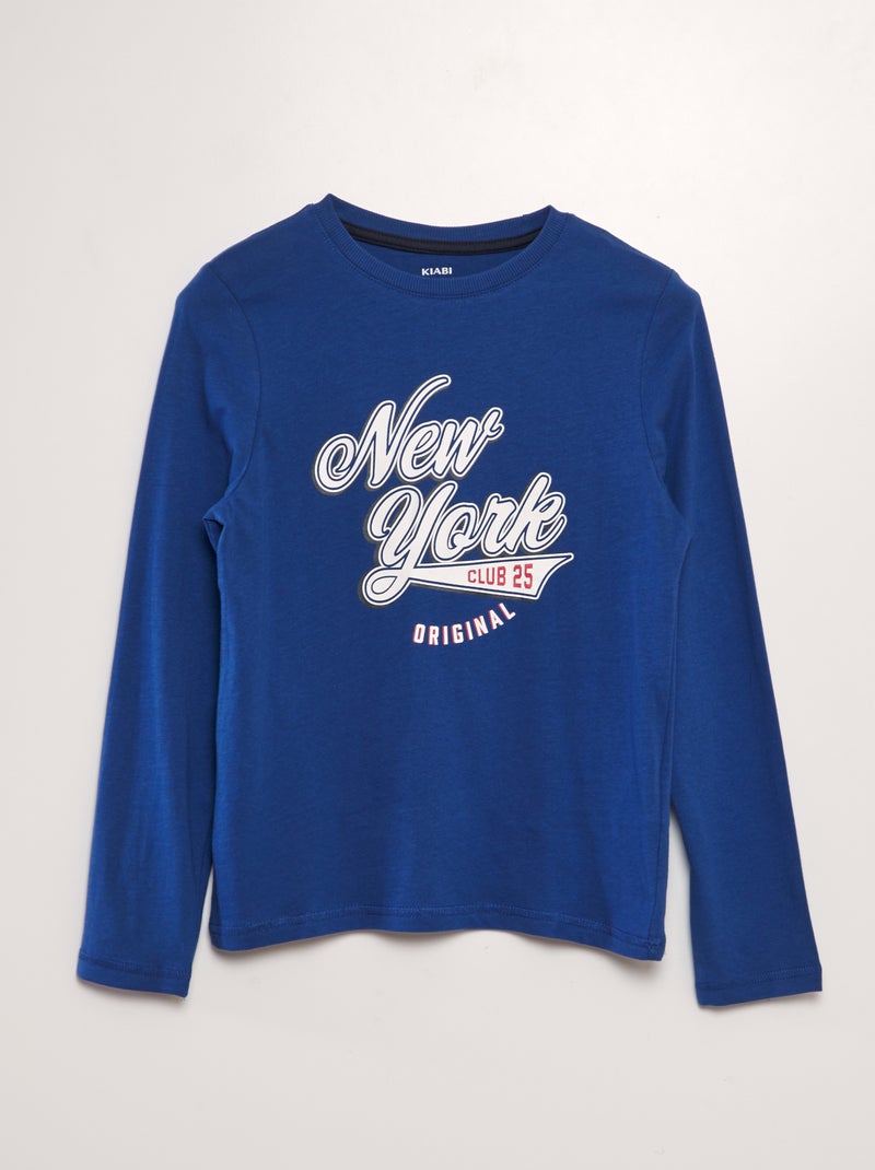 T-shirt en coton à manches longues Bleu - Kiabi