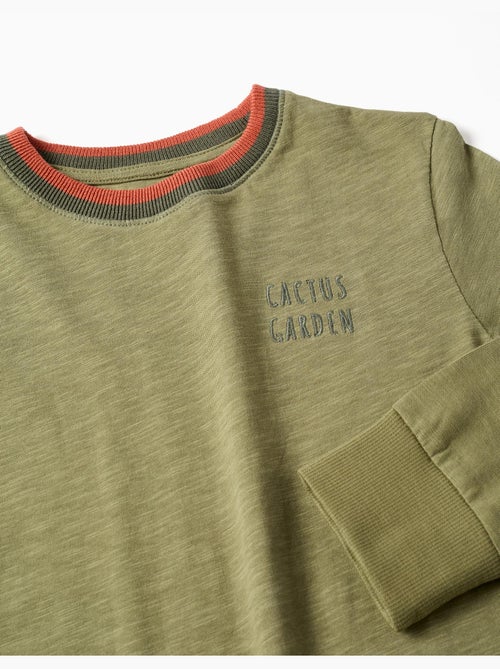 T-shirt en coton à manches longues et broderie Cactus Garden - Kiabi