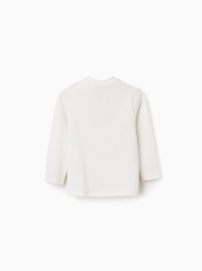 T-shirt en coton à manches longues et imprimé Blanc - Kiabi