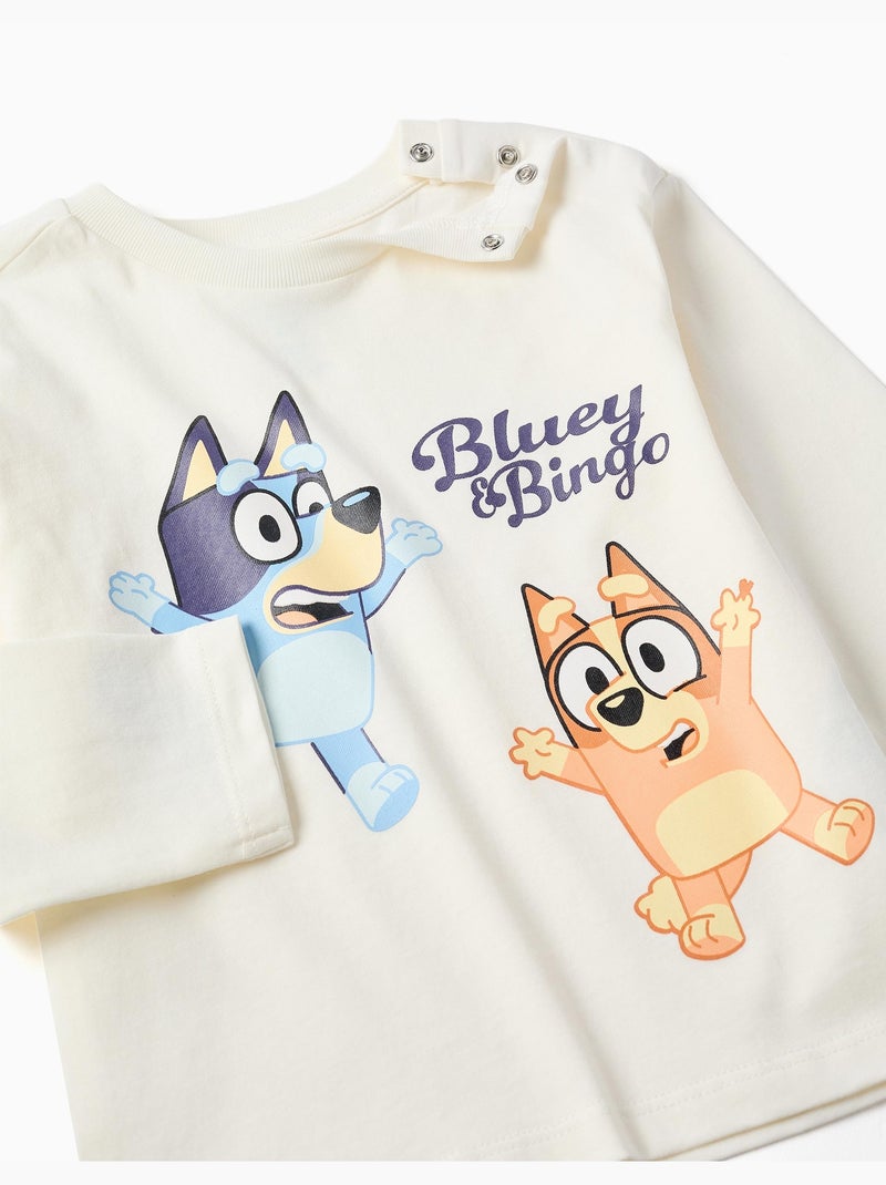 T-shirt en coton à manches longues et imprimé Bluey Blanc - Kiabi