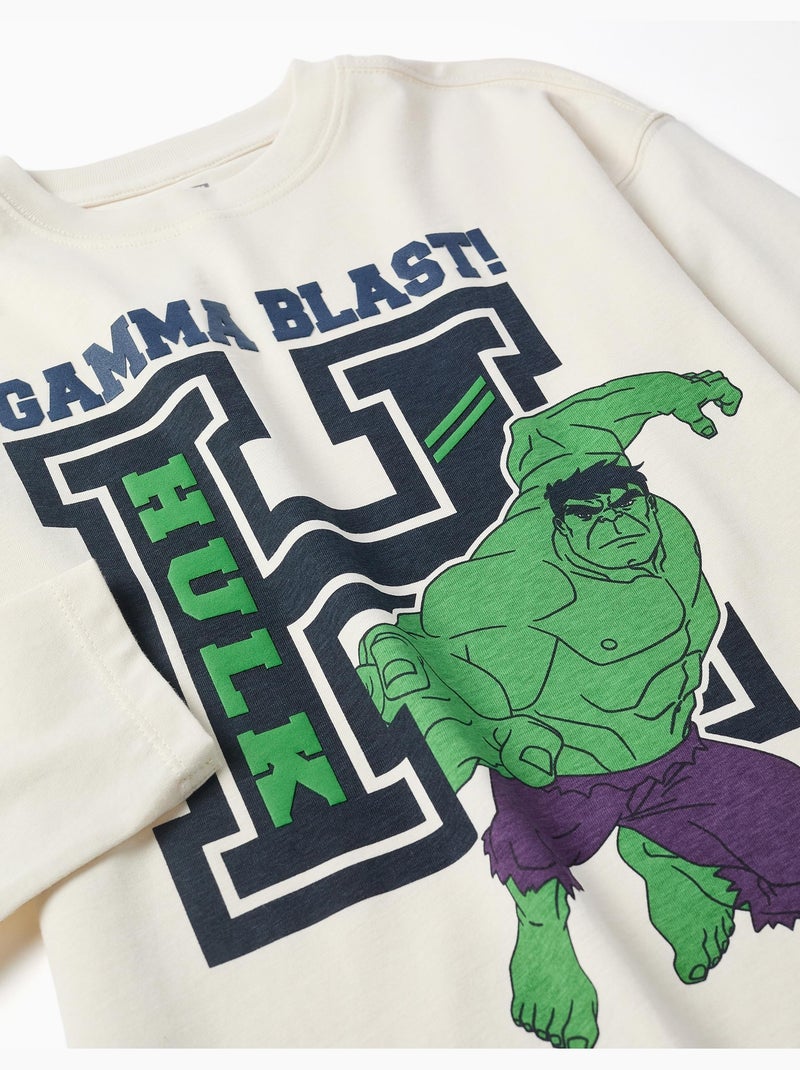 T-shirt en coton à manches longues et imprimé Hulk en relief Blanc - Kiabi