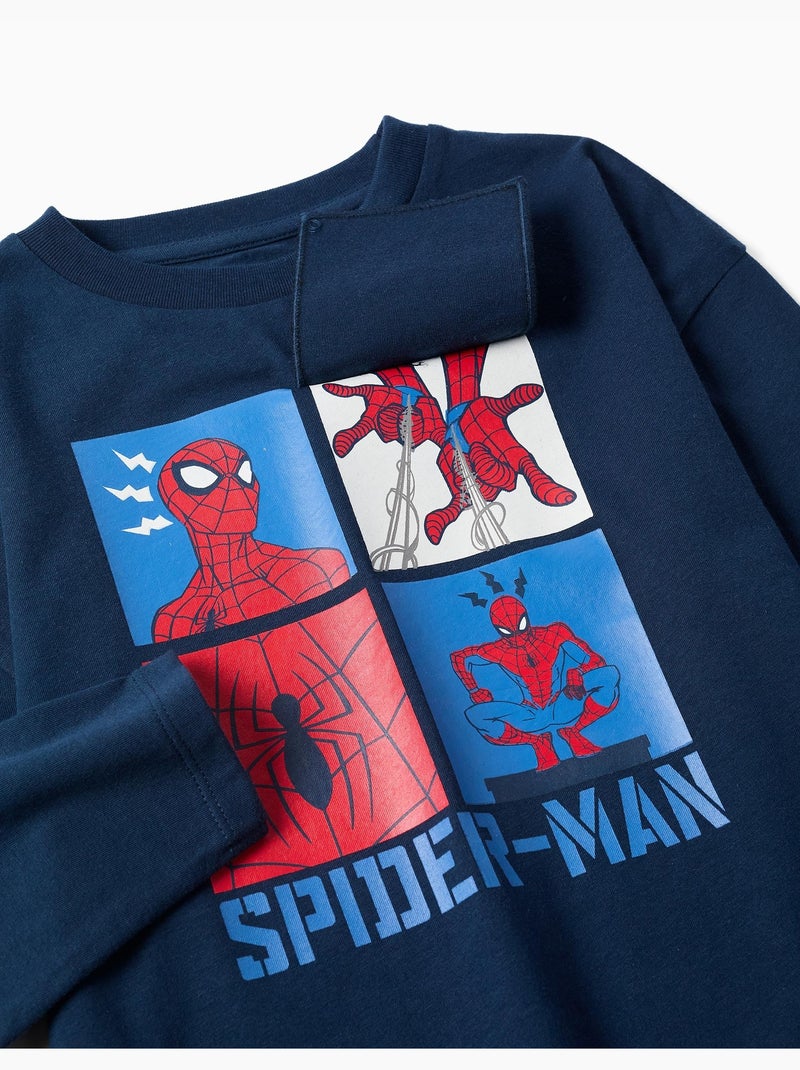 T-shirt en coton à manches longues et imprimé Spider-Man Bleu foncé - Kiabi